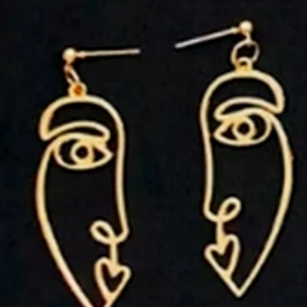 Gold Abstract Cut Out Face Earrings - Picture 2 of 4